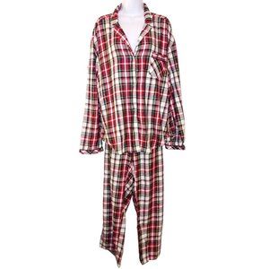 Victoria Secret Large Red/Green/White Plaid Cotton/Modal Long SL EW Pajama Set